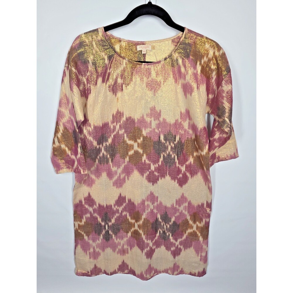 Pink Chicken Ikat Pink Gold Metallic Shift Tunic Dress XS Mommy & Me Argyle Twin